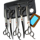 YH-7 PCS Pet Tesoura De Corte De Cabelo, Galvanizado Preto Pet Tesoura De Corte De Cabelo Set para Pet Groom