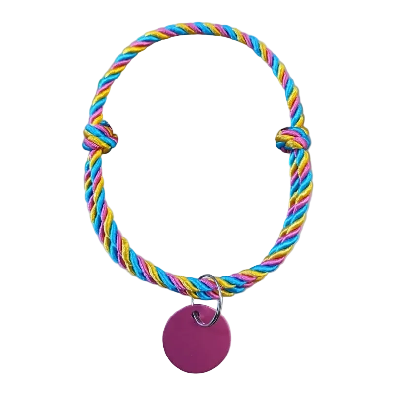 Coleira colar de cordas trançadas ajustável com plaquinha de identificação para cachorro e gato