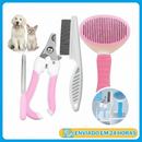 KIT 4 Pçs para Pets: Escova Removedora Tira Pelos de Cães E Gatos +Pente de Pulgas+Cortador de Unhas+Lixa de Unha PET-01