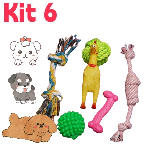 Kit 6 Brinquedos Mordedores para Filhotes