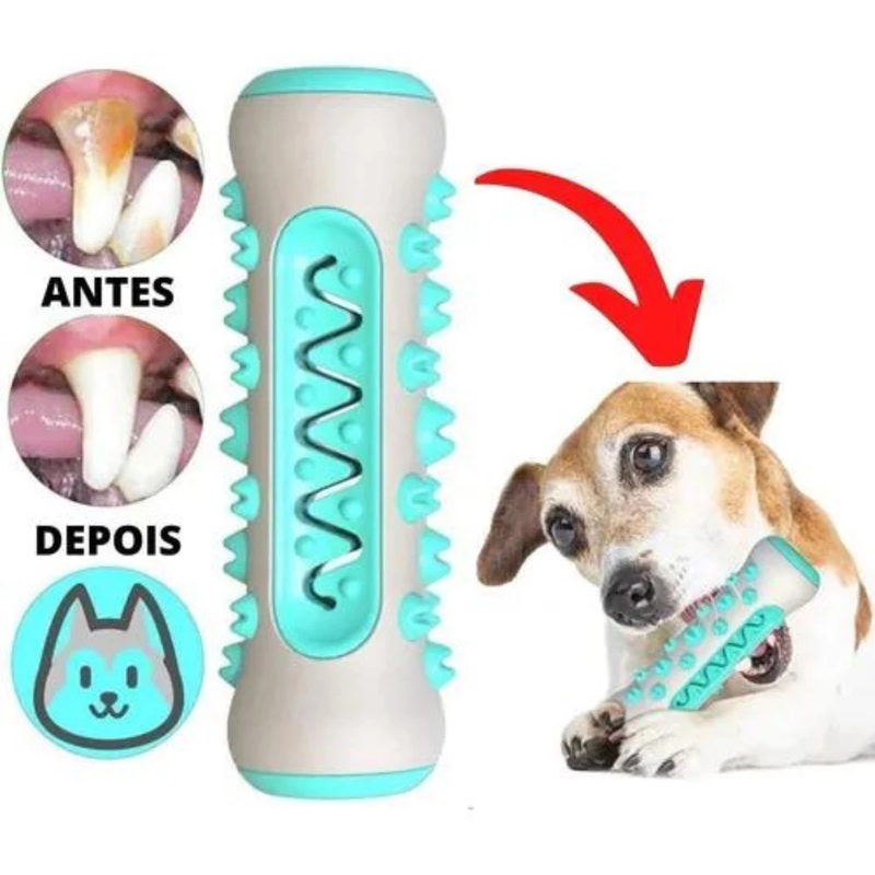 Brinquedo Mastigável Cachorro - Osso Dental 3 em 1 | Mordedor e Escova Dentes | Remove Tártaro